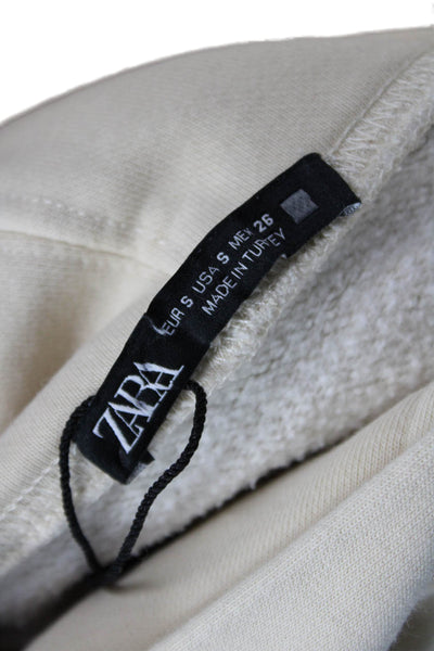 Zara Women Pullover Hoodies Beige Cotton Elastane Long Sleeve Size S