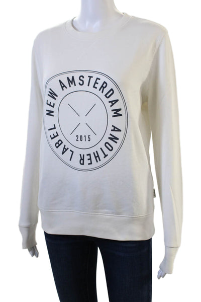 Another Label Unisex Pullover Sweatshirt White Graphic Crew Neck Size S