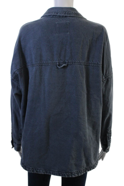 Zara Women Jacket Dark Blue Cotton Collared Snap Solid 90s Size S