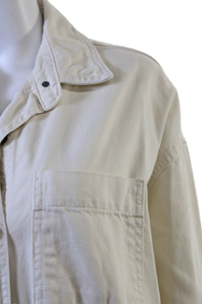 Zara Women Beige Cotton Collared Jacket Long Sleeve Button Size XS
