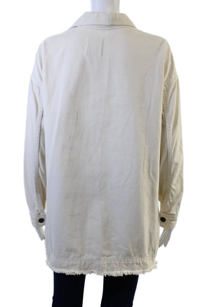 Zara Women Beige Cotton Collared Jacket Long Sleeve Button Size XS