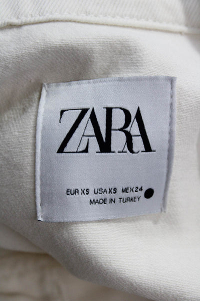 Zara Women Beige Cotton Collared Jacket Long Sleeve Button Size XS
