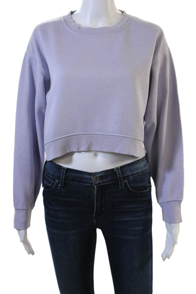 Zara Women Pullover Sweatshirt Purple Cotton-Poly Crew Neck Long Sleeve Size S