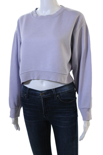 Zara Women Pullover Sweatshirt Purple Cotton-Poly Crew Neck Long Sleeve Size S
