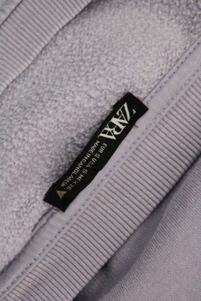 Zara Women Pullover Sweatshirt Purple Cotton-Poly Crew Neck Long Sleeve Size S