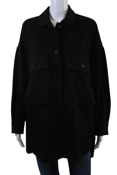 Zara Womens Military Jacket Black Collared Button Long Sleeve Size XS