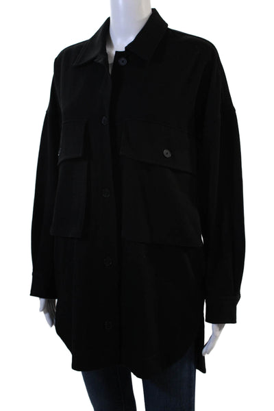 Zara Womens Military Jacket Black Collared Button Long Sleeve Size XS