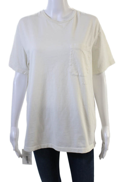 Frame Women Basic T-Shirt White Crew Neck Cotton Short Sleeve Size S