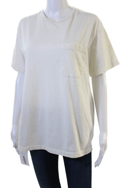 Frame Women Basic T-Shirt White Crew Neck Cotton Short Sleeve Size S