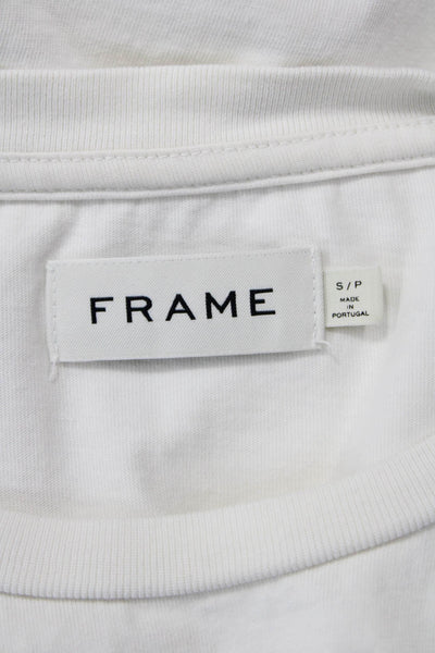 Frame Women Basic T-Shirt White Crew Neck Cotton Short Sleeve Size S