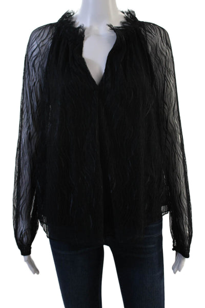 ZAC Zac Posen, Women Black V-Neck Long Sleeve Blouse Size 6