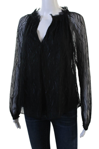 ZAC Zac Posen, Women Black V-Neck Long Sleeve Blouse Size 6