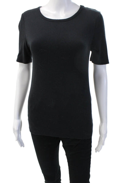 J Crew Women Basic Black Cotton T-Shirt Short Sleeve Round Neck Size M