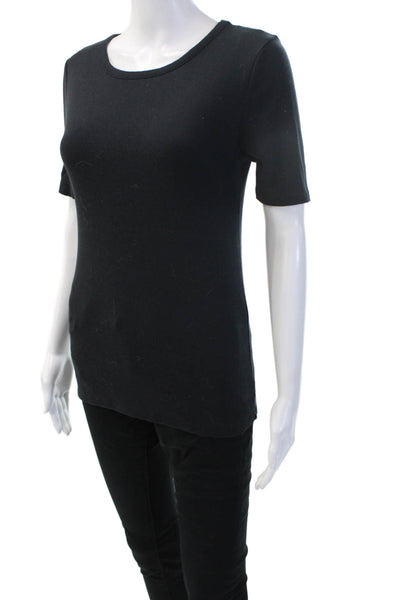 J Crew Women Basic Black Cotton T-Shirt Short Sleeve Round Neck Size M