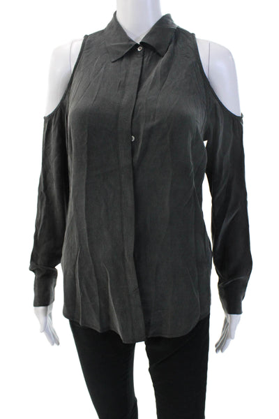 Equipment Femme Womens 100% Silk Dark Gray Collared Button-Up Blouse Size XS