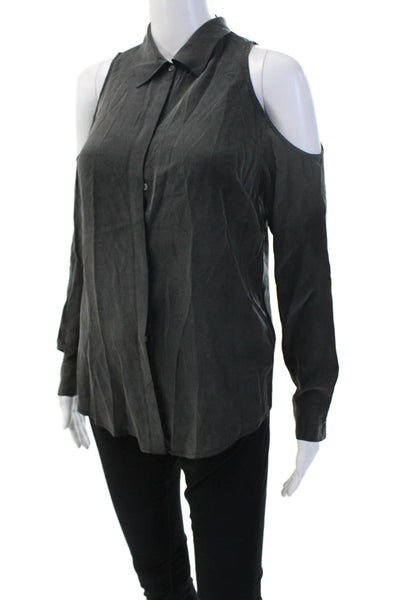 Equipment Femme Womens 100% Silk Dark Gray Collared Button-Up Blouse Size XS