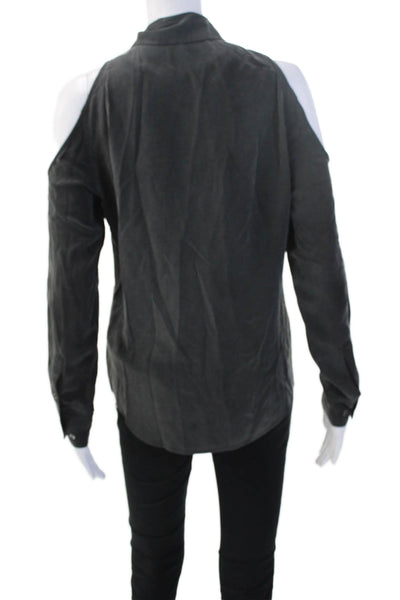 Equipment Femme Womens 100% Silk Dark Gray Collared Button-Up Blouse Size XS