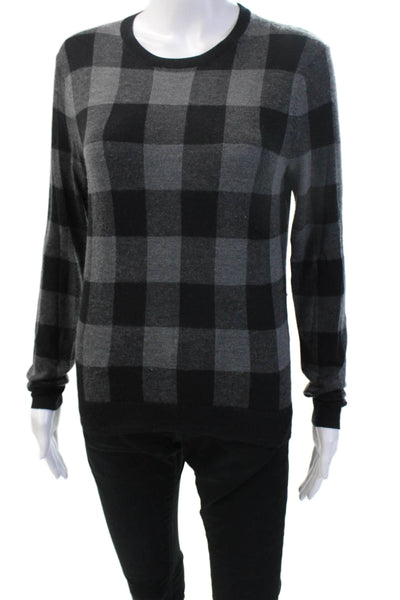Theory Women Black Plaid Cashmere Blend Crew Neck Pullover Sweater Size S