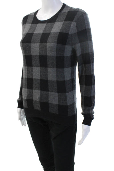 Theory Women Black Plaid Cashmere Blend Crew Neck Pullover Sweater Size S