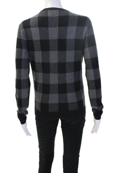 Theory Women Black Plaid Cashmere Blend Crew Neck Pullover Sweater Size S