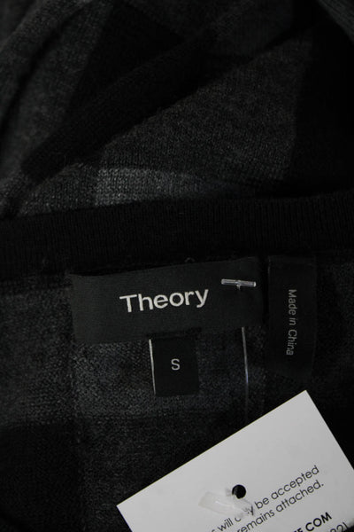 Theory Women Black Plaid Cashmere Blend Crew Neck Pullover Sweater Size S