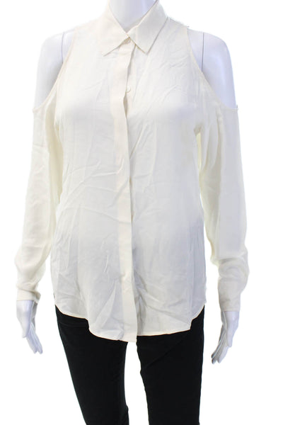 Equipment Femme Womens Silk Collared Long Sleeve Button-Up Blouse White Size XS