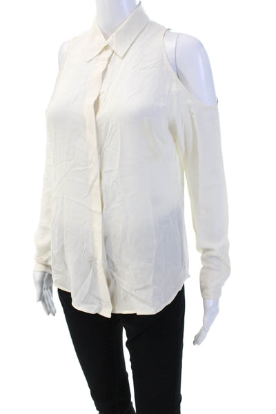 Equipment Femme Womens Silk Collared Long Sleeve Button-Up Blouse White Size XS