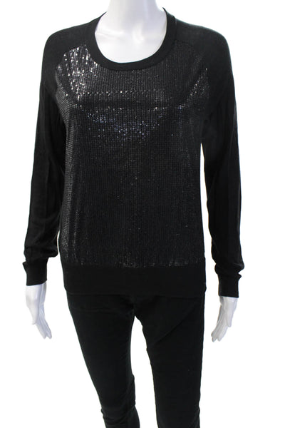 Worth New York Womens Pullover Sweatshirt Black Cotton Crew Neck Size S