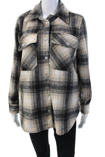 Blank NYC Women Beige Plaid Collared Snap Jacket 100% Polyester Size XS