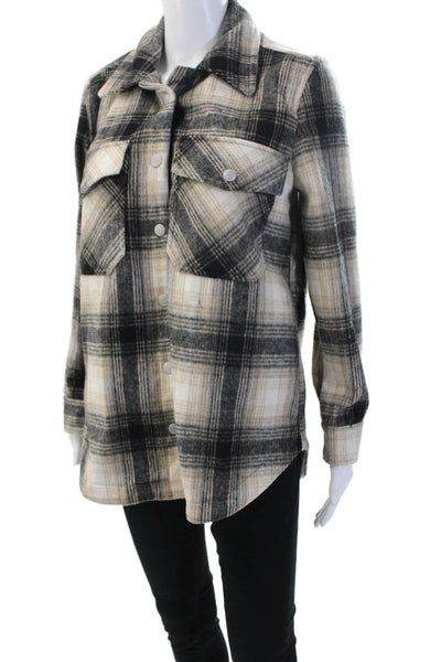 Blank NYC Women Beige Plaid Collared Snap Jacket 100% Polyester Size XS