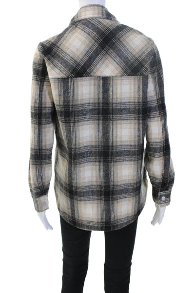 Blank NYC Women Beige Plaid Collared Snap Jacket 100% Polyester Size XS