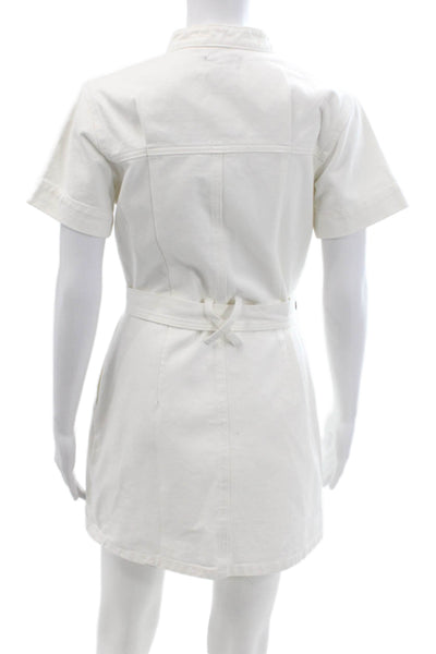 Bardot Women White Cotton Shirt Dress Mini Short Sleeve Button Collared Size 26