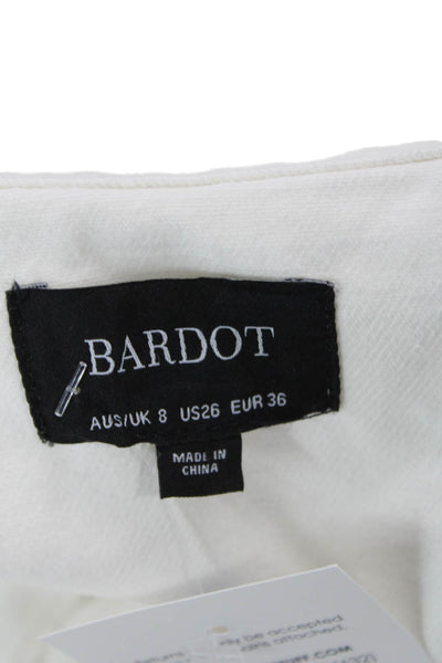 Bardot Women White Cotton Shirt Dress Mini Short Sleeve Button Collared Size 26