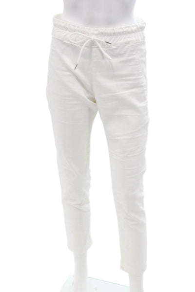 Flog Women Cropped Jogger Pants White Cotton Blend Drawstring Size 27
