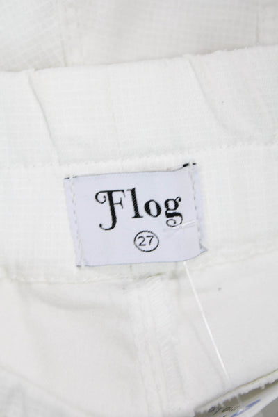 Flog Women Cropped Jogger Pants White Cotton Blend Drawstring Size 27