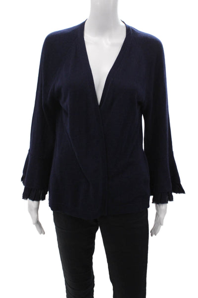 Kobi Halperin Women Cardigan Dark Blue V-Neck Linen Viscose Size M