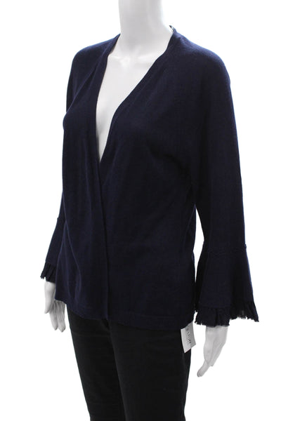 Kobi Halperin Women Cardigan Dark Blue V-Neck Linen Viscose Size M