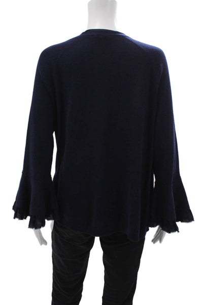 Kobi Halperin Women Cardigan Dark Blue V-Neck Linen Viscose Size M
