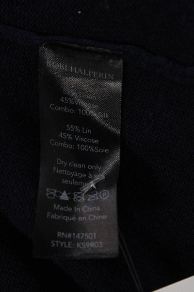 Kobi Halperin Women Cardigan Dark Blue V-Neck Linen Viscose Size M