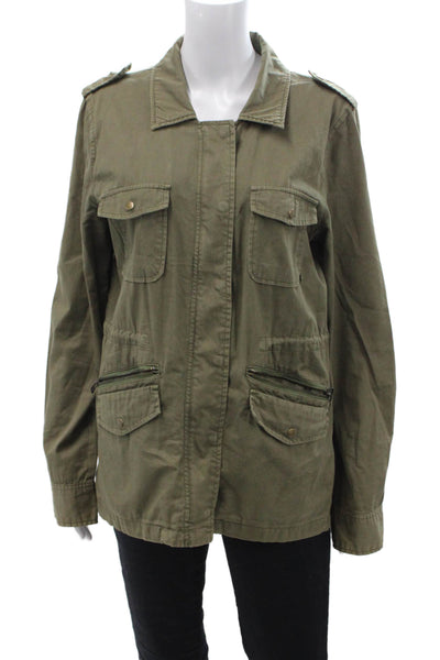 Lily Aldridge For Velvet Women Military Jacket Green Cotton Collared Size L