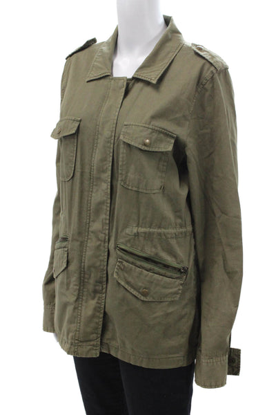 Lily Aldridge For Velvet Women Military Jacket Green Cotton Collared Size L