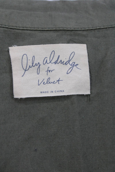 Lily Aldridge For Velvet Women Military Jacket Green Cotton Collared Size L
