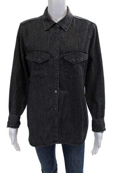 Zara Unisex Dark Gray Cotton Collared Button-Up Long Sleeve Cowboy Size XL