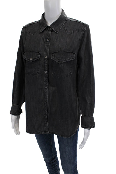 Zara Unisex Dark Gray Cotton Collared Button-Up Long Sleeve Cowboy Size XL