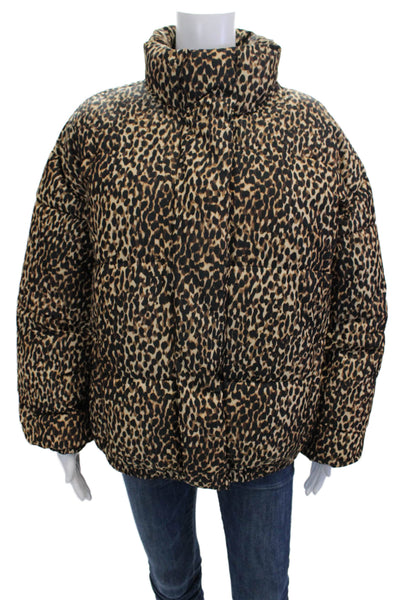 Daily/Ritual Womens Black Quilted Puffer Jacket Animal Print Snap Size 1