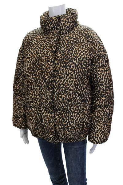 Daily/Ritual Womens Black Quilted Puffer Jacket Animal Print Snap Size 1