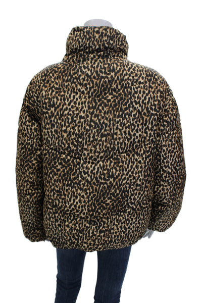 Daily/Ritual Womens Black Quilted Puffer Jacket Animal Print Snap Size 1