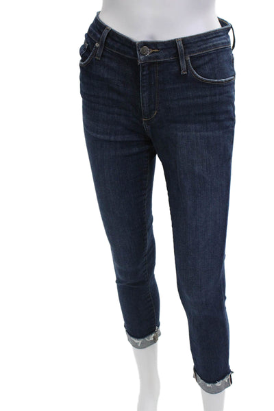 Joes Women Cropped Skinny Dark Blue Jeans Mid Rise Button Size 28