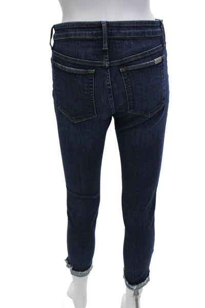 Joes Women Cropped Skinny Dark Blue Jeans Mid Rise Button Size 28