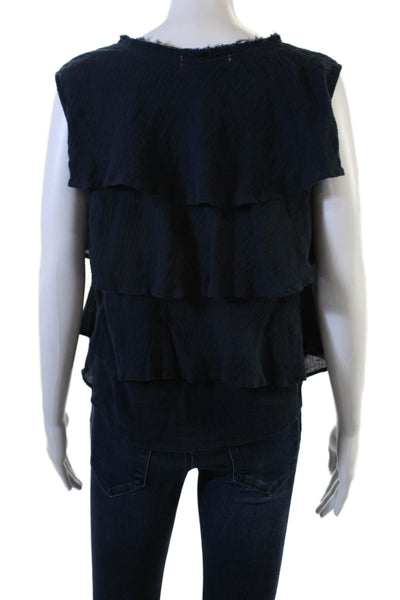 Amo Womens Dark Blue Cropped Tank Sleeveless Round Neck Cotton Size S